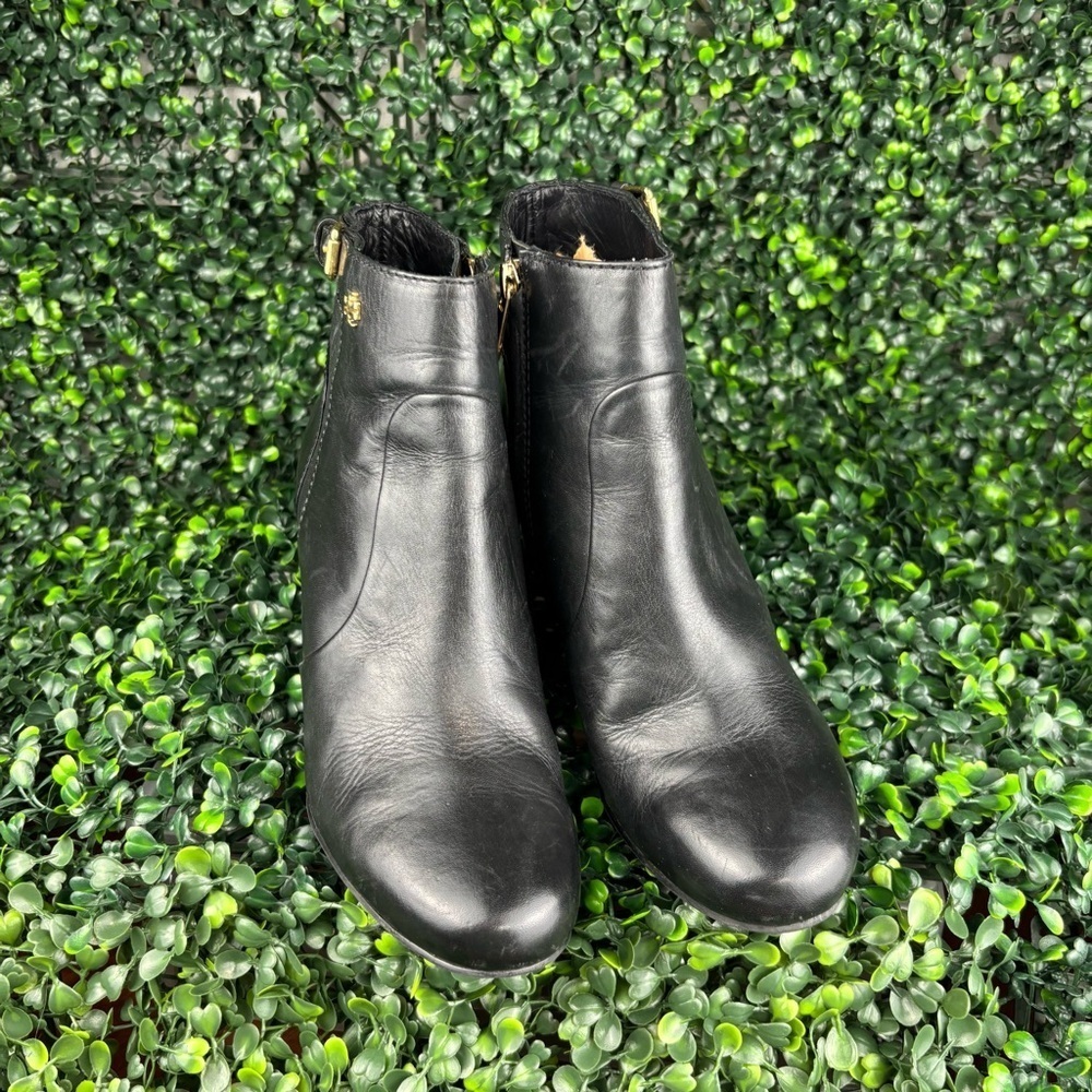 TORY BURCH MILAN WEDGE BOOTIE Elegant Black Leather Ankle Boots Size 7